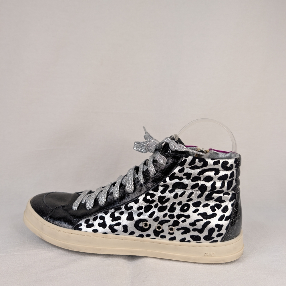 P448 Skate High-Top Sneakers Leopard Pony Hair Purple Velvet Metallic Sparkle